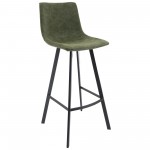 LeisureMod Elland Modern Upholstered Olive Green Leather Bar Stool