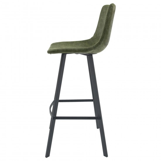 LeisureMod Elland Modern Upholstered Olive Green Leather Bar Stool