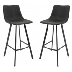 LeisureMod Elland Modern Upholstered Charcoal Black Leather Bar Stool Set of 2