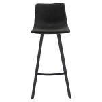 LeisureMod Elland Modern Upholstered Charcoal Black Leather Bar Stool Set of 2