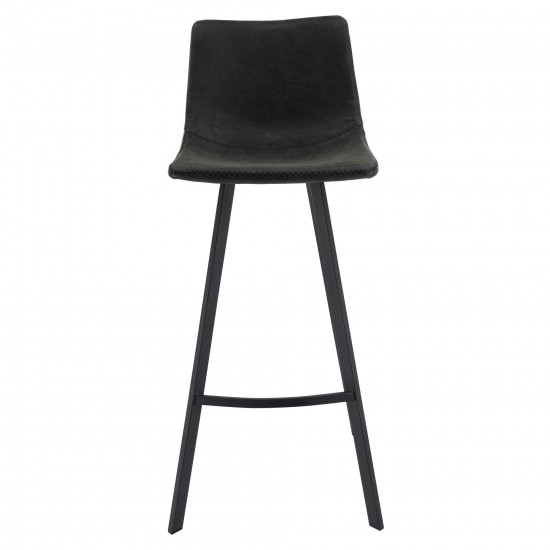 LeisureMod Elland Modern Upholstered Charcoal Black Leather Bar Stool Set of 2