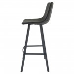 LeisureMod Elland Modern Upholstered Charcoal Black Leather Bar Stool Set of 2