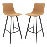 LeisureMod Elland Modern Upholstered Light Brown Leather Bar Stool Set of 2