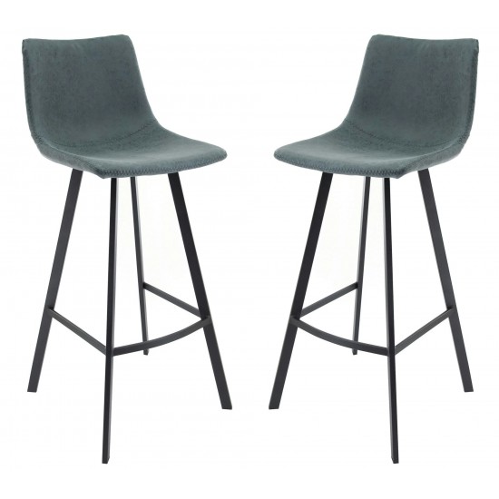 LeisureMod Elland Modern Upholstered Peacock Blue Leather Bar Stool Set of 2