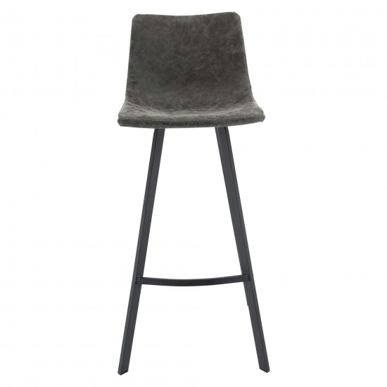 LeisureMod Elland Modern Upholstered Grey Leather Bar Stool Set of 2