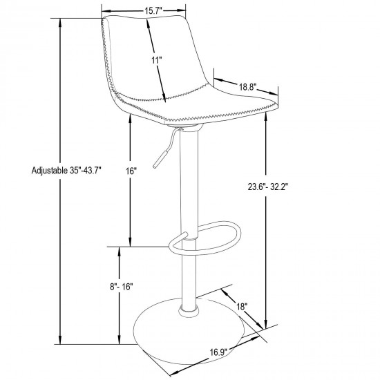 LeisureMod Tilbury Modern Adjustable Charcoal Black Bar Stool