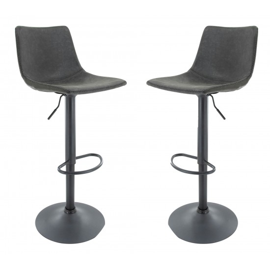 LeisureMod Tilbury Modern Adjustable Charcoal Black Bar Stool Set of 2