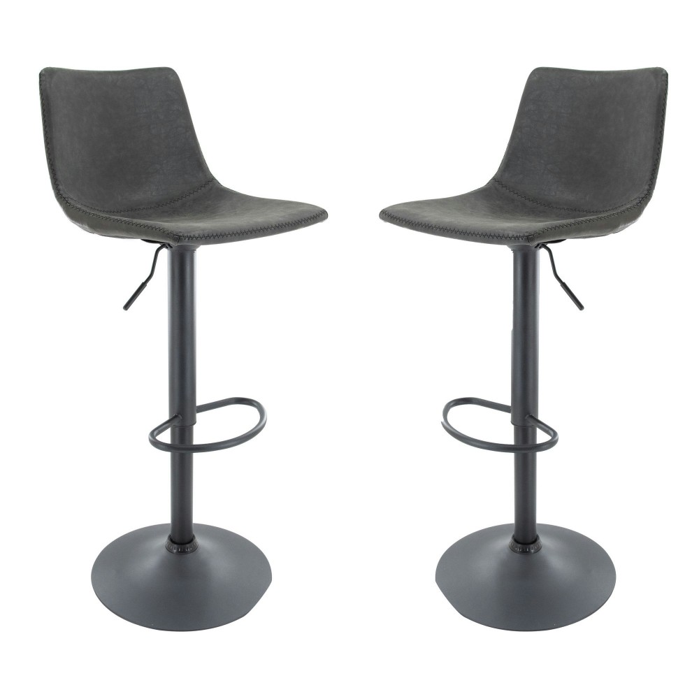 LeisureMod Tilbury Modern Adjustable Charcoal Black Bar Stool Set of 2