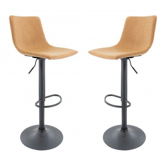 LeisureMod Tilbury Modern Adjustable Light Brown Bar Stool Set of 2