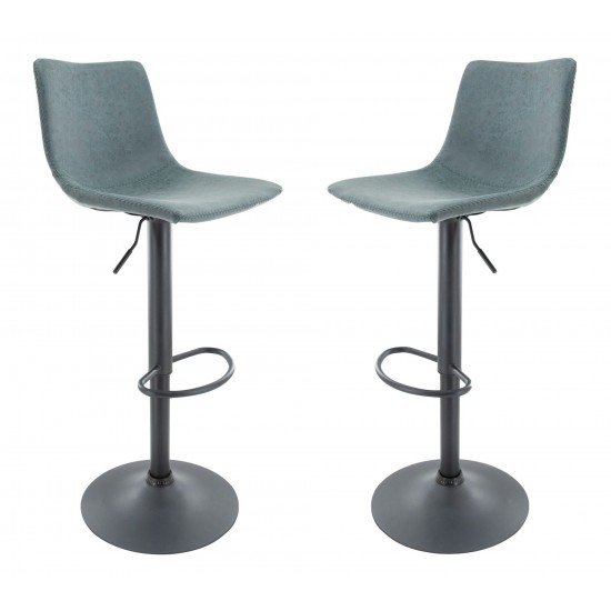 LeisureMod Tilbury Modern Adjustable Peacock Blue Bar Stool Set of 2