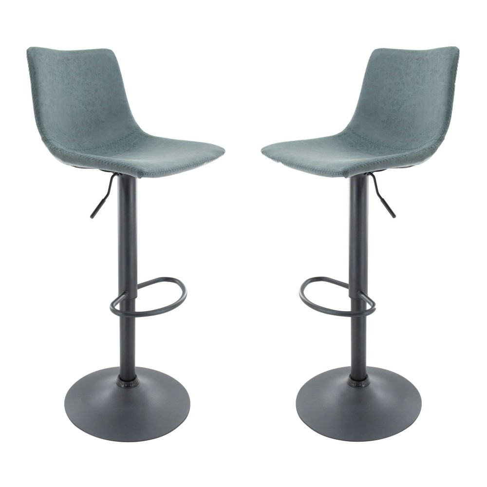 LeisureMod Tilbury Modern Adjustable Peacock Blue Bar Stool Set of 2