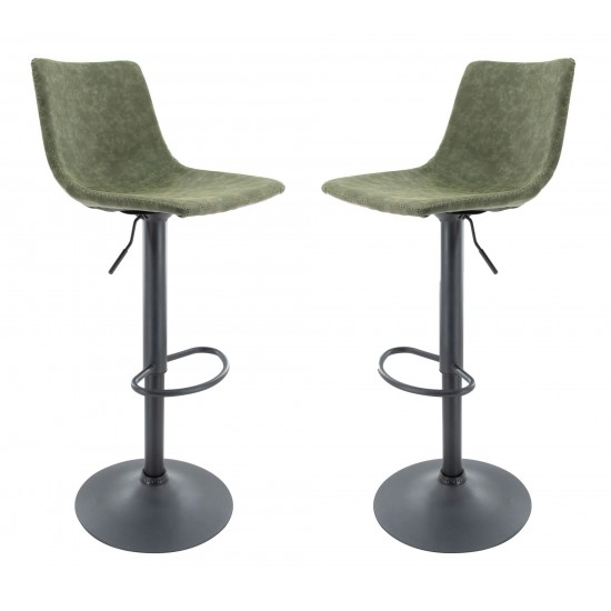 LeisureMod Tilbury Modern Adjustable Olive Green Bar Stool Set of 2