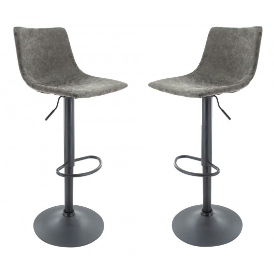 LeisureMod Tilbury Modern Adjustable Grey Bar Stool Set of 2