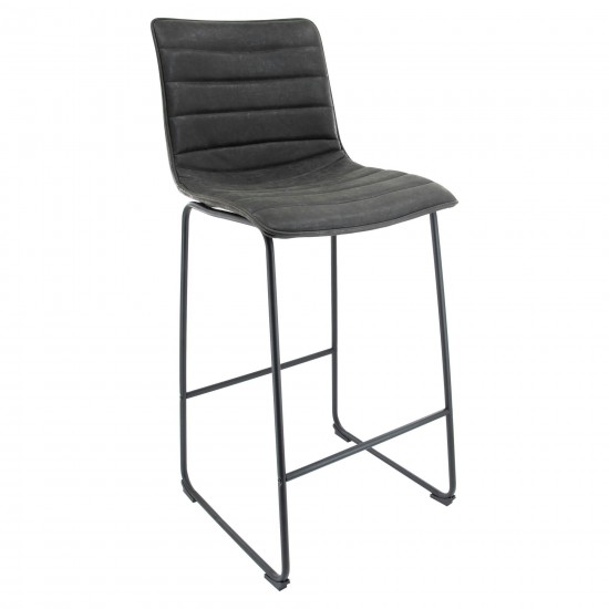 LeisureMod Brooklyn 29.9" Modern Charcoal Black Leather Bar Stool