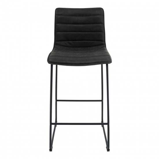 LeisureMod Brooklyn 29.9" Modern Charcoal Black Leather Bar Stool