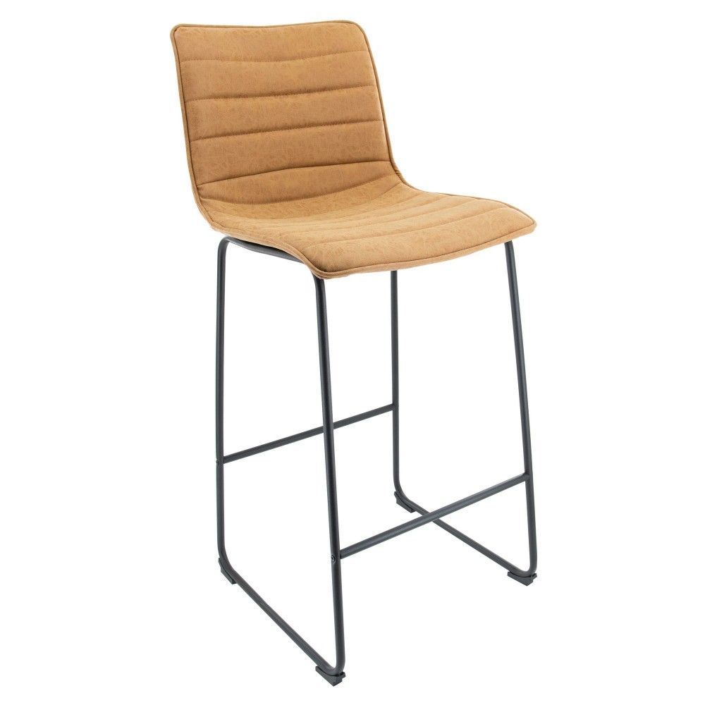 LeisureMod Brooklyn 29.9" Modern Light Brown Leather Bar Stool