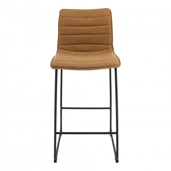 LeisureMod Brooklyn 29.9" Modern Light Brown Leather Bar Stool