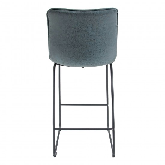 LeisureMod Brooklyn 29.9" Modern Peacock Blue Leather Bar Stool