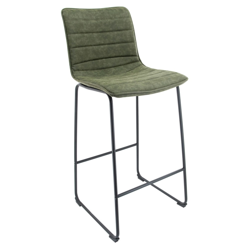 LeisureMod Brooklyn 29.9" Modern Olive Green Leather Bar Stool