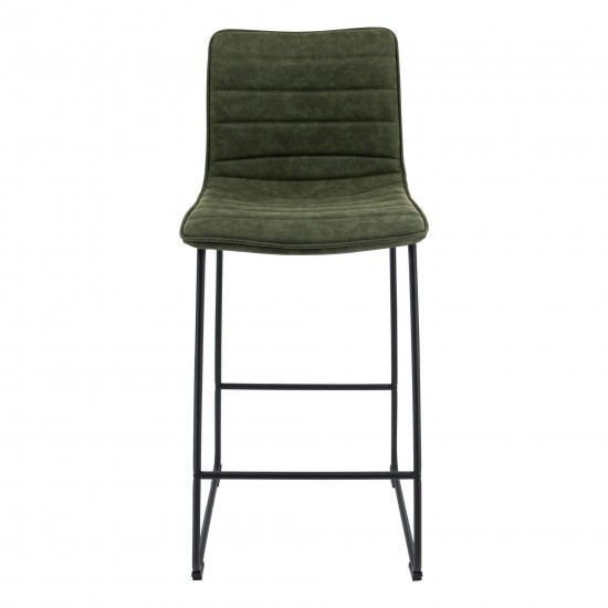 LeisureMod Brooklyn 29.9" Modern Olive Green Leather Bar Stool