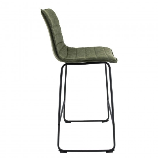 LeisureMod Brooklyn 29.9" Modern Olive Green Leather Bar Stool