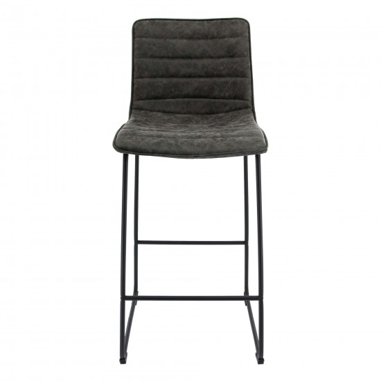 LeisureMod Brooklyn 29.9" Modern Grey Leather Bar Stool