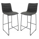 LeisureMod Brooklyn 29.9" Modern Charcoal Black Leather Bar Stool Set of 2