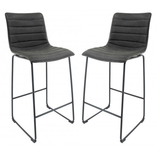 LeisureMod Brooklyn 29.9" Modern Charcoal Black Leather Bar Stool Set of 2