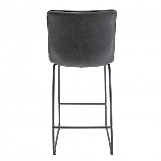 LeisureMod Brooklyn 29.9" Modern Charcoal Black Leather Bar Stool Set of 2