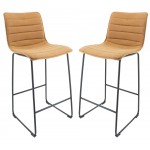 LeisureMod Brooklyn 29.9" Modern Light Brown Leather Bar Stool Set of 2