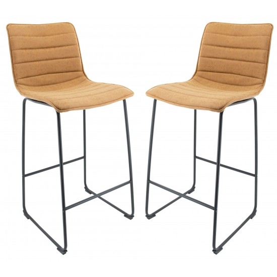 LeisureMod Brooklyn 29.9" Modern Light Brown Leather Bar Stool Set of 2