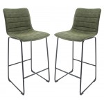 LeisureMod Brooklyn 29.9" Modern Olive Green Leather Bar Stool Set of 2