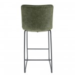 LeisureMod Brooklyn 29.9" Modern Olive Green Leather Bar Stool Set of 2