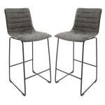 LeisureMod Brooklyn 29.9" Modern Grey Leather Bar Stool Set of 2