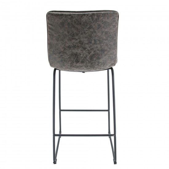 LeisureMod Brooklyn 29.9" Modern Grey Leather Bar Stool Set of 2