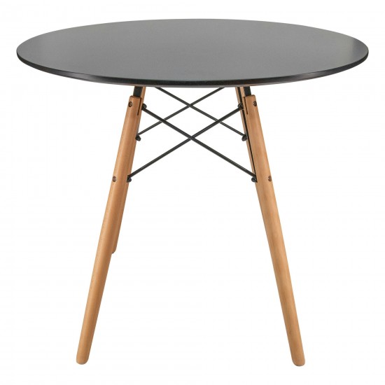 LeisureMod Dover Round Bistro Wood Top Dining Table - Black