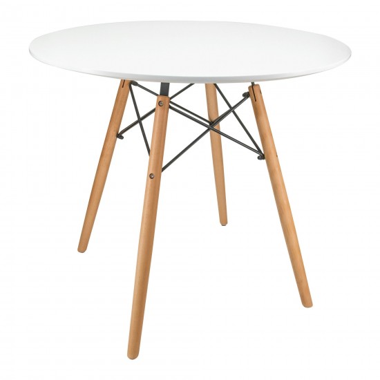 LeisureMod Dover Round Bistro Wood Top Dining Table - White
