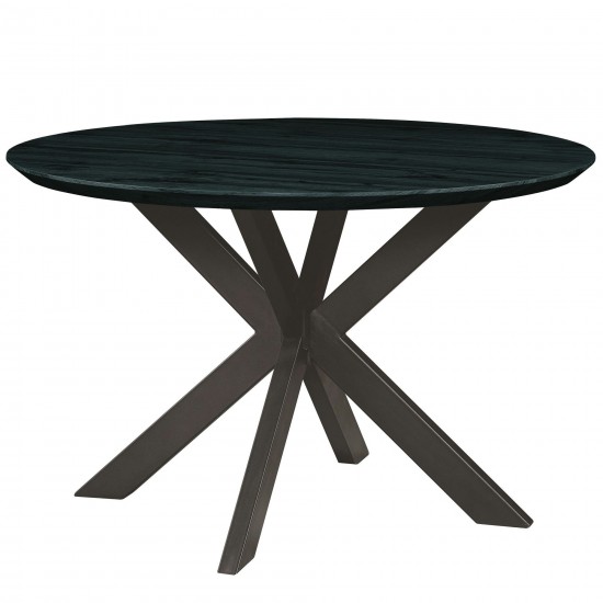 LeisureMod Ravenna 47" Round Ebony Wood Dining Table With Modern Metal Base