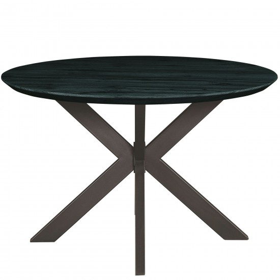 LeisureMod Ravenna 47" Round Ebony Wood Dining Table With Modern Metal Base