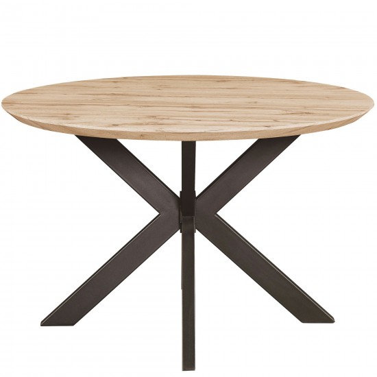 LeisureMod Ravenna 47" Round Maple Wood Dining Table With Modern Metal Base