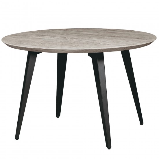 LeisureMod Ravenna Modern Round Grey Wood 47" Dining Table With Metal Legs