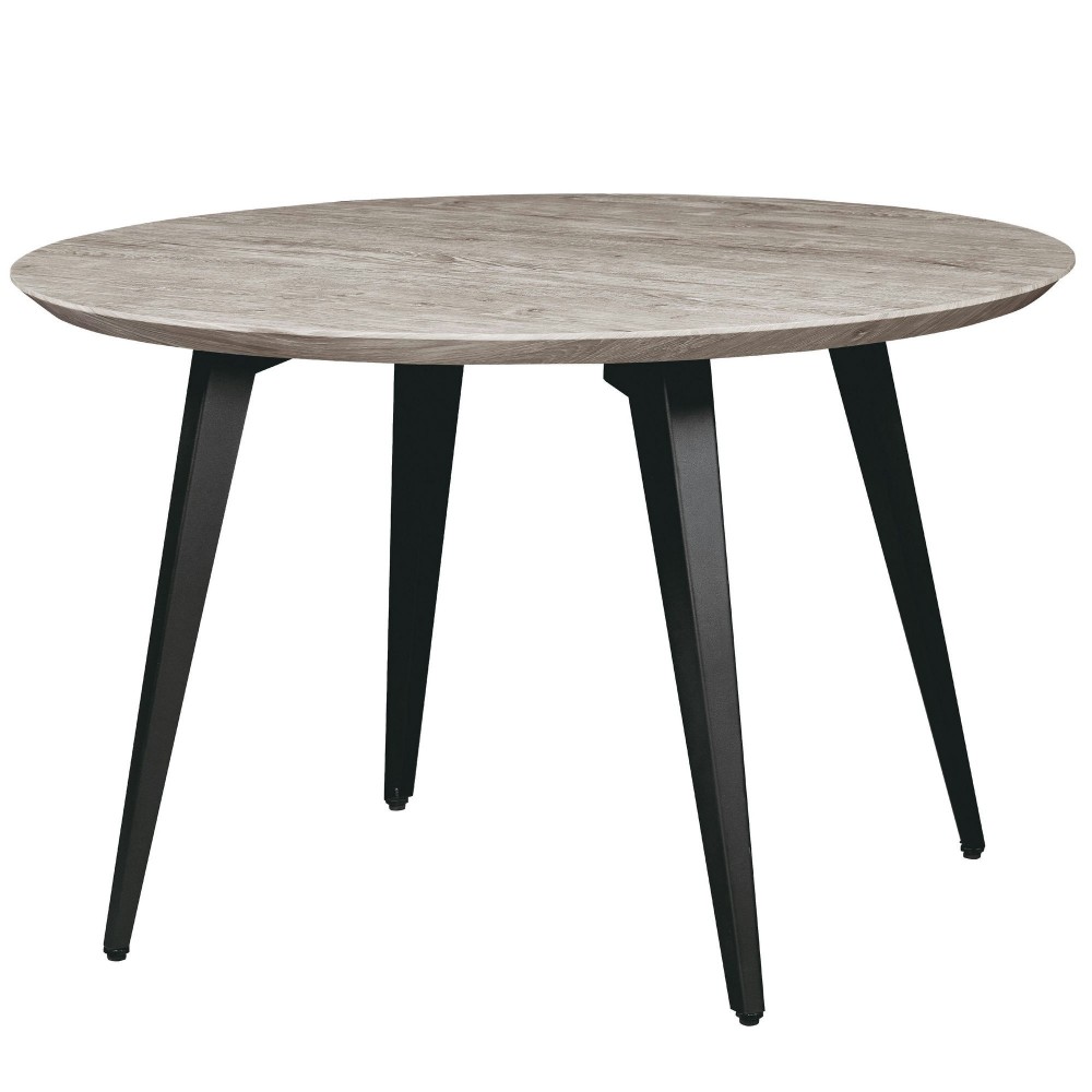 LeisureMod Ravenna Modern Round Grey Wood 47" Dining Table With Metal Legs LeisureMod Ravenna Modern Round Grey Wood 47" Dining Table With Metal Legs