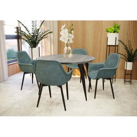 LeisureMod Ravenna Modern Round Grey Wood 47" Dining Table With Metal Legs