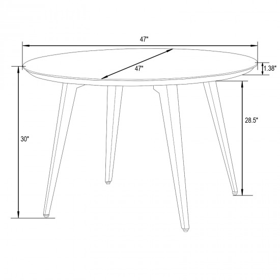 LeisureMod Ravenna Modern Round Grey Wood 47" Dining Table With Metal Legs