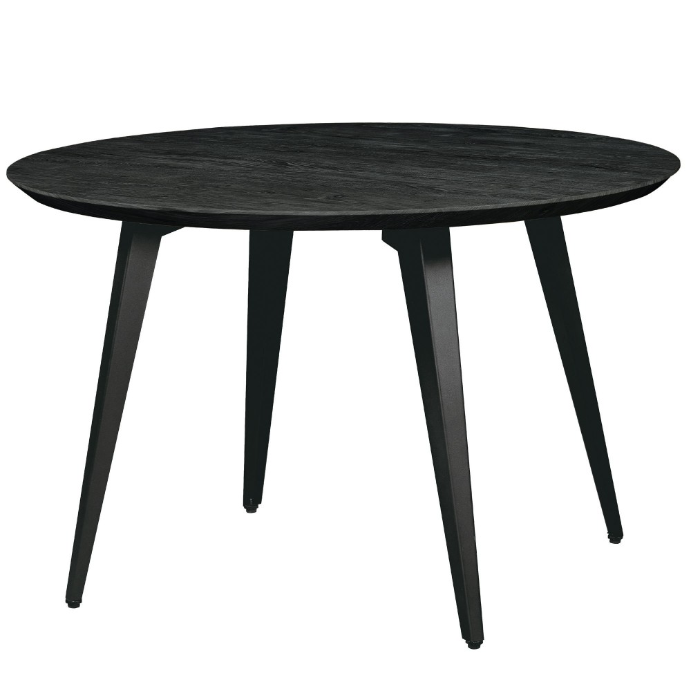 LeisureMod Ravenna Modern Round Ebony Wood 47" Dining Table With Metal Legs