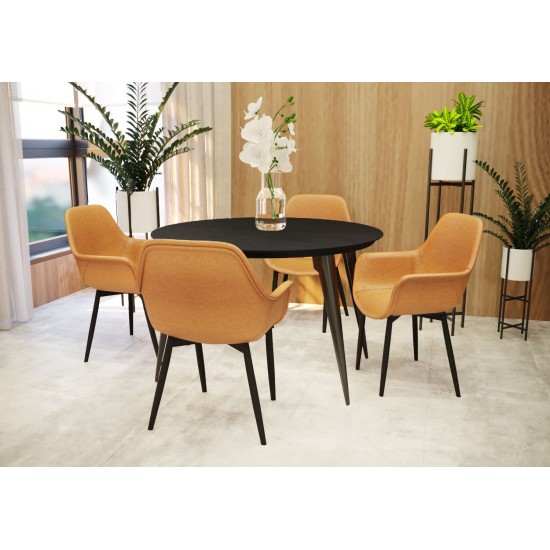 LeisureMod Ravenna Modern Round Ebony Wood 47" Dining Table With Metal Legs