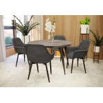 LeisureMod Ravenna Modern Round Oak Wood 47" Dining Table With Metal Legs