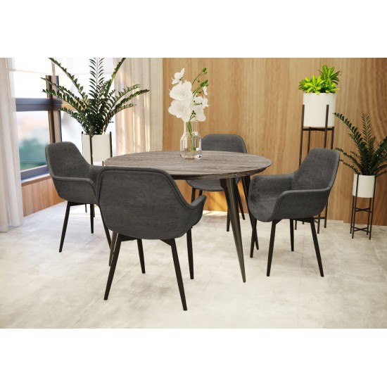 LeisureMod Ravenna Modern Round Oak Wood 47" Dining Table With Metal Legs