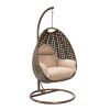 LeisureMod Beige Wicker Hanging Egg Swing Chair