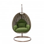 LeisureMod Beige And Dark Green Wicker Hanging Egg Swing Chair